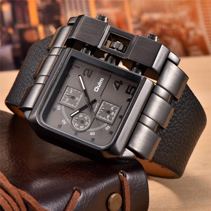 Oulm 3364 Casual Wristwatch Square Dial Wide Strap Men's Quartz Watch