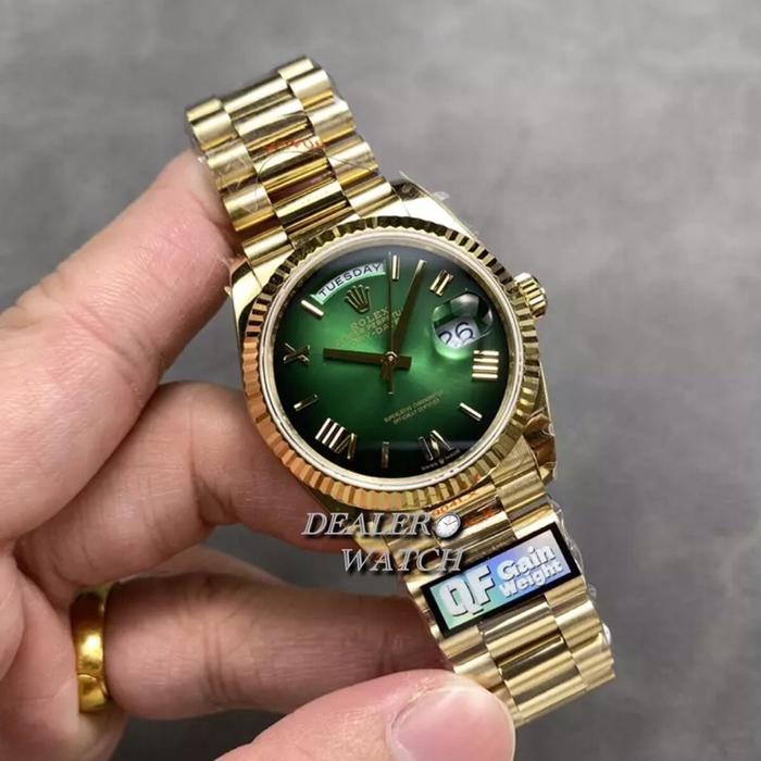 QF Factory V5 RolexDay-Date Green Roman Dial Yellow Gold Case 40mm 228238