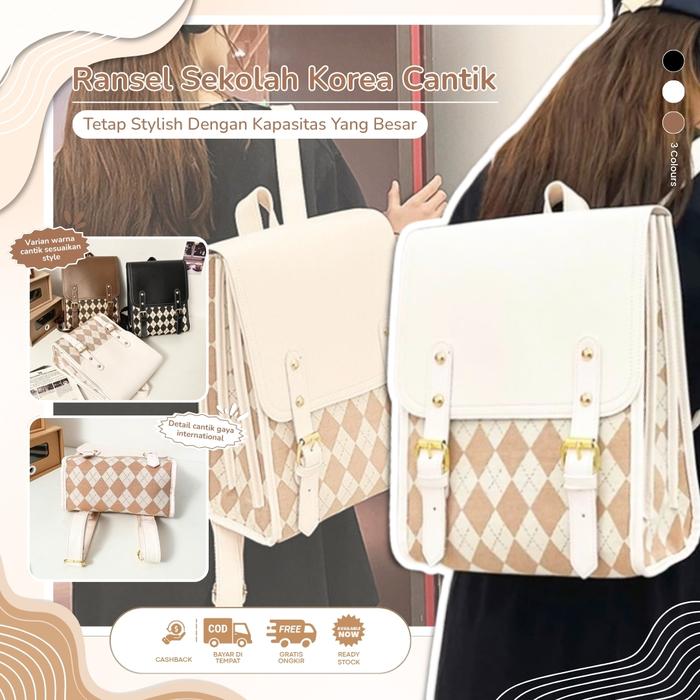 buku tulis anime stationery korea kertas bergaris tas sekolah korean tas ransel motif kotak kotak Se