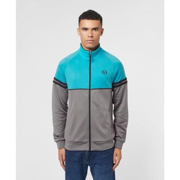 Sergio Tacchini Orion Tracktop Jacket In Cyan Blue/Charcoal Grey/ Black