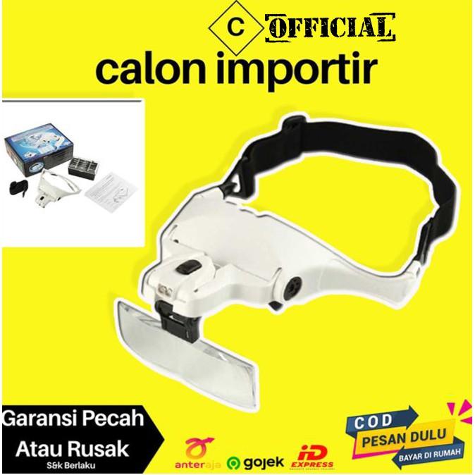 Kacamata Pembesar Untuk Service Reparasi HP Jam Elektronik 5x Zoom Magnifier 2 Mata Senter LED Aman