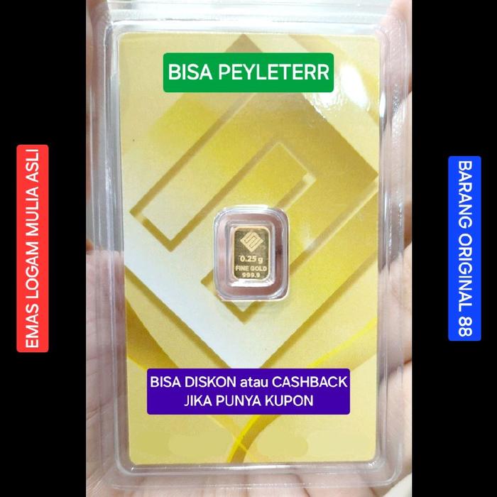 TOKO EMAS PERAK LOGAM MULIA BUKA 24 JAM JAKARTA EMAS BATANGAN 0.25 GRAM MURNI ASLI FINE GOLD BAR LOG