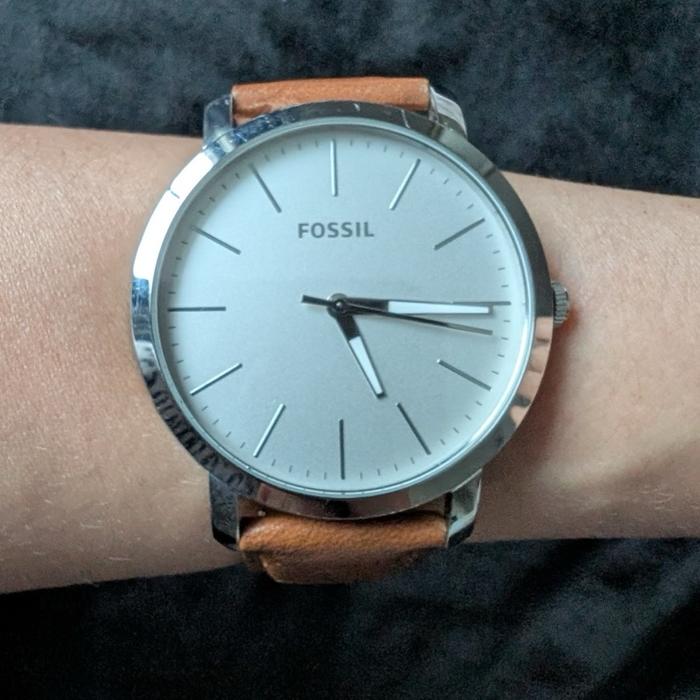 Fossil BQ2397 Classic Men's Couple Brown Leather Analog Silver Dial Quartz Wrist Watch Jam Pria 44mm