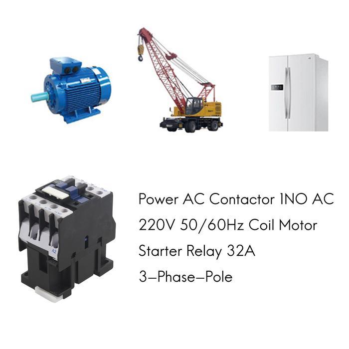 【Brand New】Power Ac Contactor 1No Ac 220V 50/60Hz Coil Motor Starter Relay 32A 3-Phase-Pole