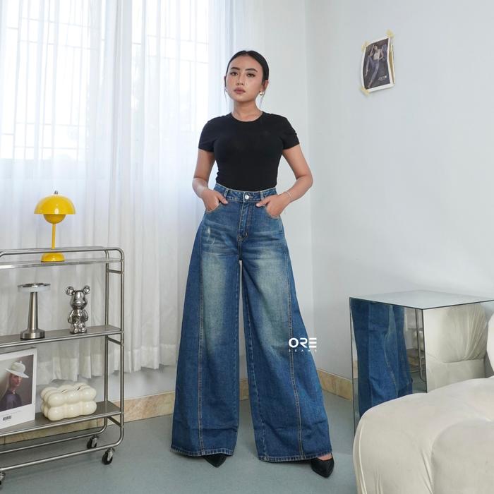 ORE - Adeline Kulot Jeans Highwaist Celana Wanita Ripped Non Strech Terbaru