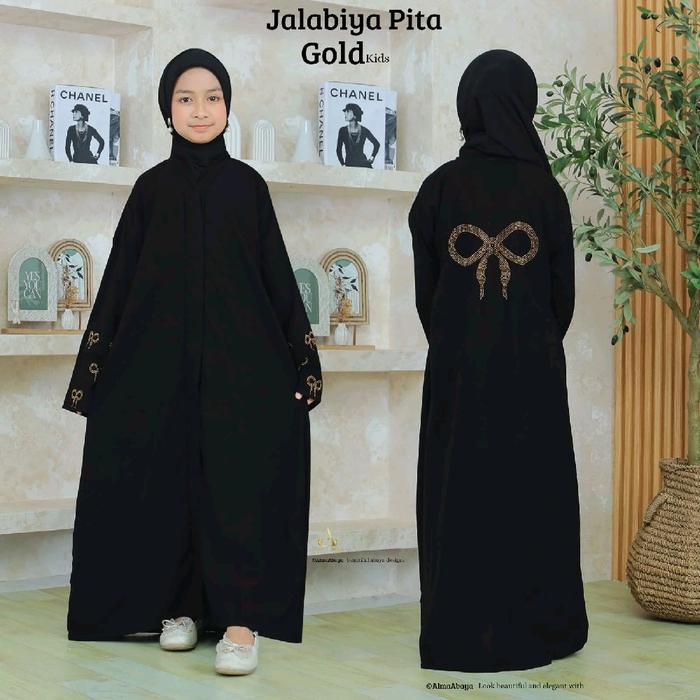 Alma Abaya Anak Jalabiya Pita Exclusive Gamis Syari Hitam Fashion Lebaran Turkey Muslimah Umroh Cant