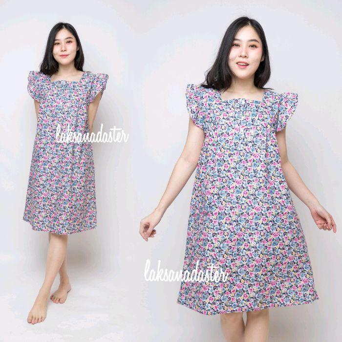 Daster Lengan Geber Ruffle Mamitoko Bahan Katun Jepang Lokal Kancing Depan ukuran L fit to XL LD 120