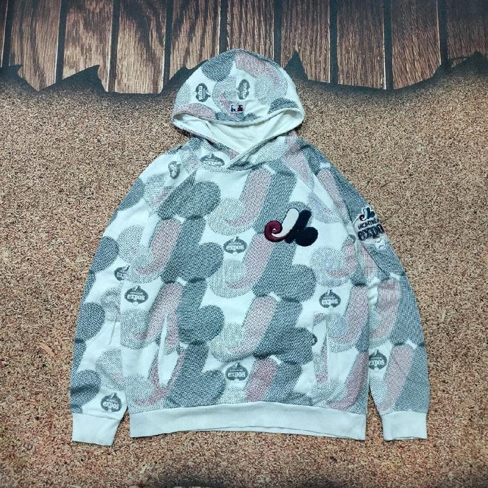 pullover jaket hoodie MLB COOPERSTOWN COLLECTION MONTREAL EXPOS monogram full print patch lengan siz