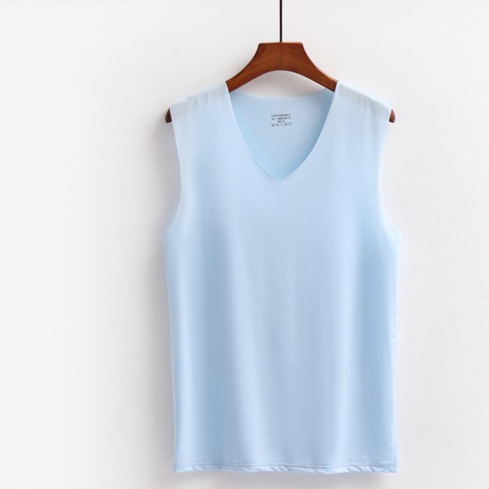 Kaos Dalam Pria Singlet Polos Warna V Neck Ice Silk Spandex T-Shirt Tipis Tali Besar JCKS11