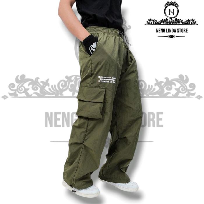 CELANA CARGO TRACK PANTS PRIA IJO ARMY / CARGO PARASUT COWOK PANJANG/ CELANA CARGO PARASUT TASLAN KR