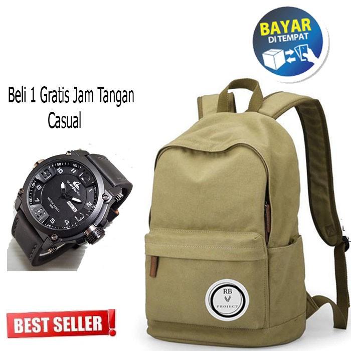 Tas Ransel Laptop Pria Wanita Tas Ransel Sekolah Distro RB Original GRATIS Jam Tangan QuikSilver 03