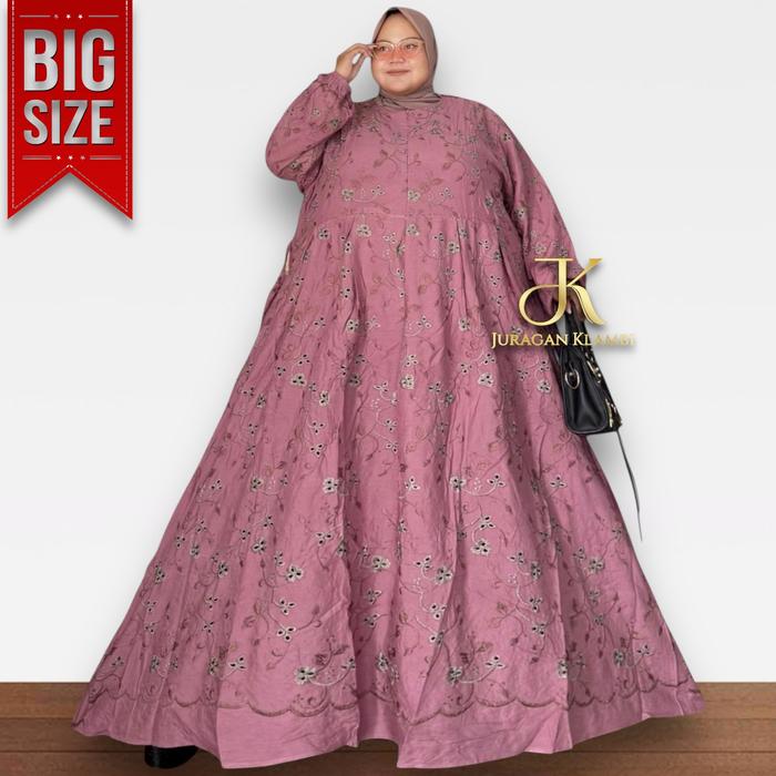 Gamis Jumbo LD 140 Katbol Bordir Premium Full Furing HQ Estimasi BB 80-140KG+ Nyaman Kancing Depan A