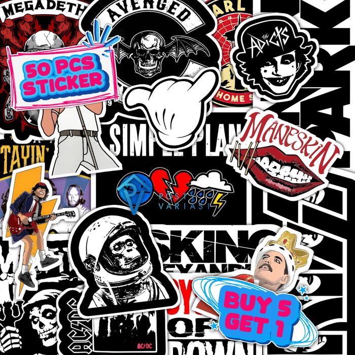 50 Pcs Stiker Pack Aesthetic Band Rock Metal Pop Punk Untuk Case HP Laptop Helm Anti Air