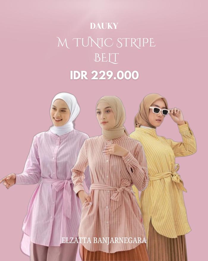 Dauky M Tunic Stripe Belt Longback Bahan Katun Adem Cantik Nyaman Digunakan