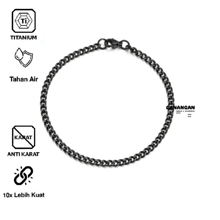 GANANGAN - Gelang Rantai Halus Kecil Pria Wanita Bahan Titanium Anti Karat Best-seller Silver Hitam 