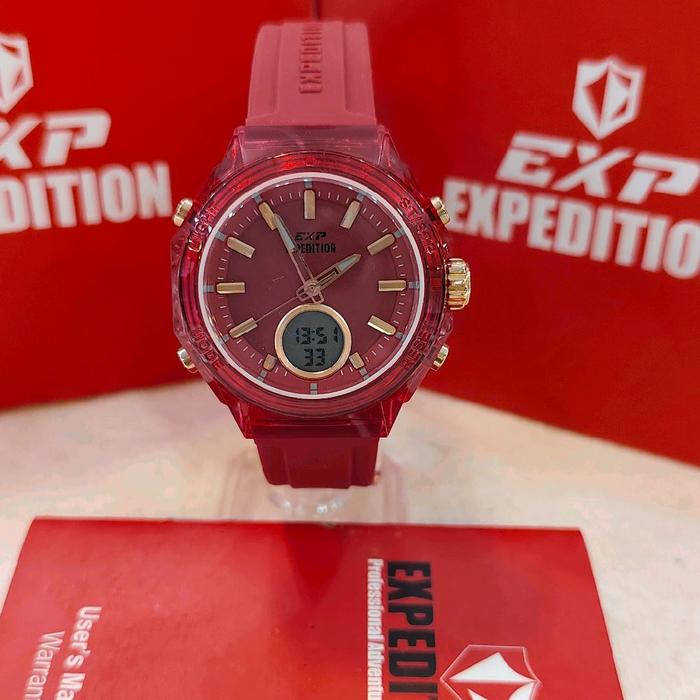 Expedition Jam Tangan Wanita 6831M Rubber Watch dengan Desain Merah dan Tali Karet Quartz