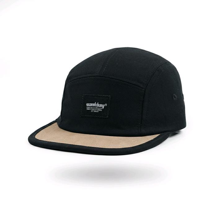 Wankbay Topi 5 Panel Distro Dewasa Cotton Hitam Cream visor pendek