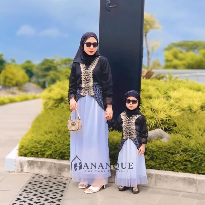 Hananque Moana Series Tunik Brukat Malika Couple Ibu Dan Anak Usi 1-12 Tahun Brokat Lebaran 2025 Set