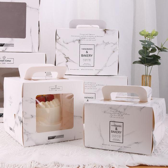 Dus Tart White Marble Korean Box Kue Tart Kotak Kue Ulang tahun Kardus 5pcs