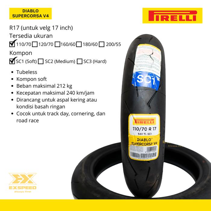 BAN PIRELLI DIABLO SUPERCORSA V4 SC1 110/70 120/70 160/60 180/60 200/55 DIAMETER 17 BAN BALAP BAN RA