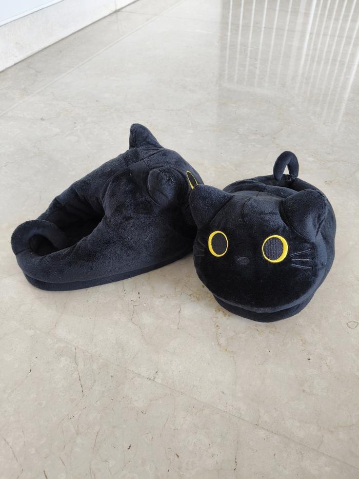 preloved black cat doll slippers / sandal slip on boneka kucing hitam 40-41