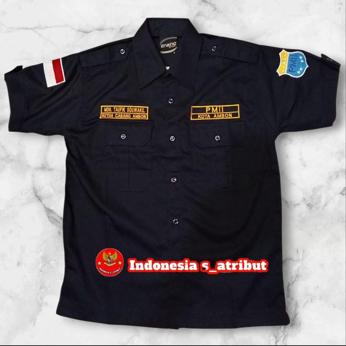 KEMEJA PMII/ BAJU PMII/ SERAGAM PMII LENGAN PENDEK WARNA BIRU DONGKER FULL BORDIR