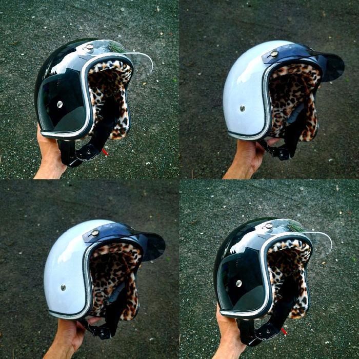 Helm Slimhead Retro Busa Leopard  Free Pet