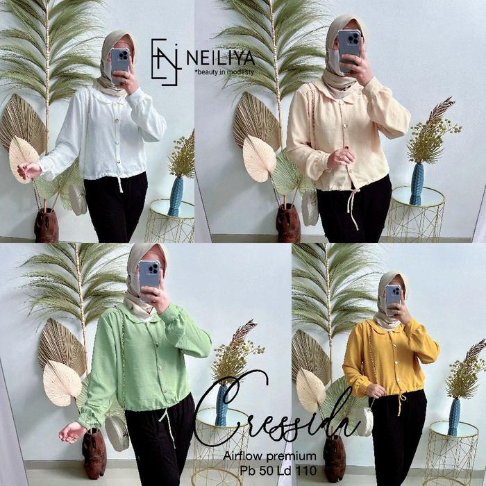 CRESSIDA BLOUSE BY NEILIYA - Kemeja Crop Wanita Bahan Airflow Premium Tebal & Lembut Warna Putih, Sa