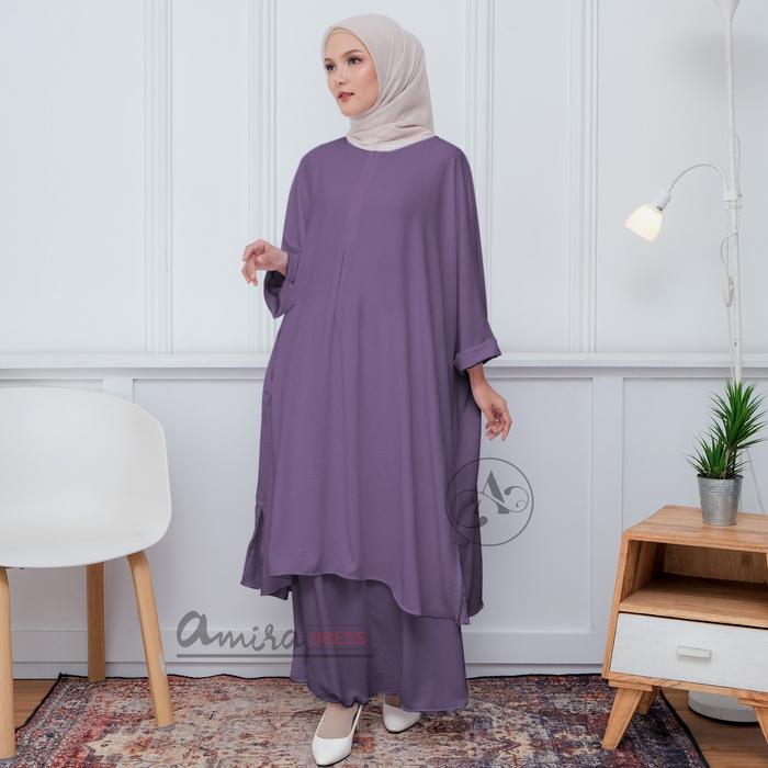 Abaya midi Setelan atasan + rok wanita muslim terbaru Crinkle airflow / One set abaya tunik syar'i w
