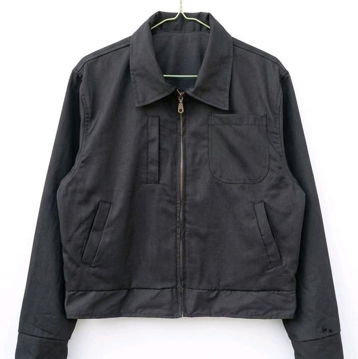Jaket Canvas Resleting Full - Work Jacket Saku Depan Hitam