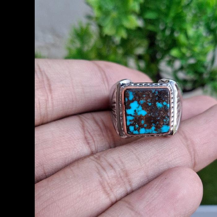 Natural Pirus Persia Origin Iran Bentuk Kotak Warna Biru Ceplok Kura Serat Emas Kombinasi Serat Mera