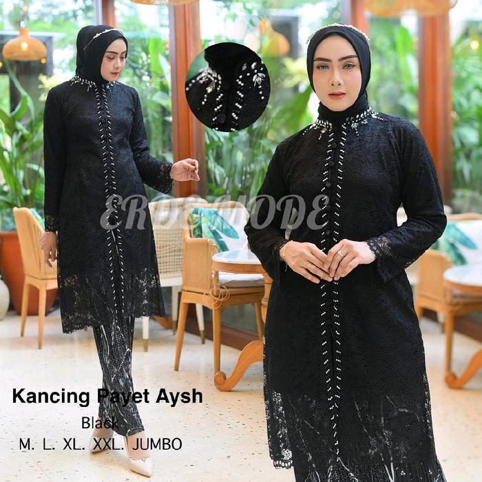 Setelan Kebaya Brokat Tunik Busui Payet Baju Pesta Kondangan Wisuda Wanita Muslim Jumbo LD 130 Atasa
