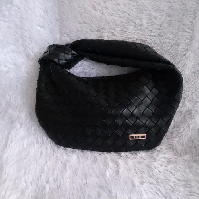 tas hand bag premium brand enji pu synthetic leather motif rajut
