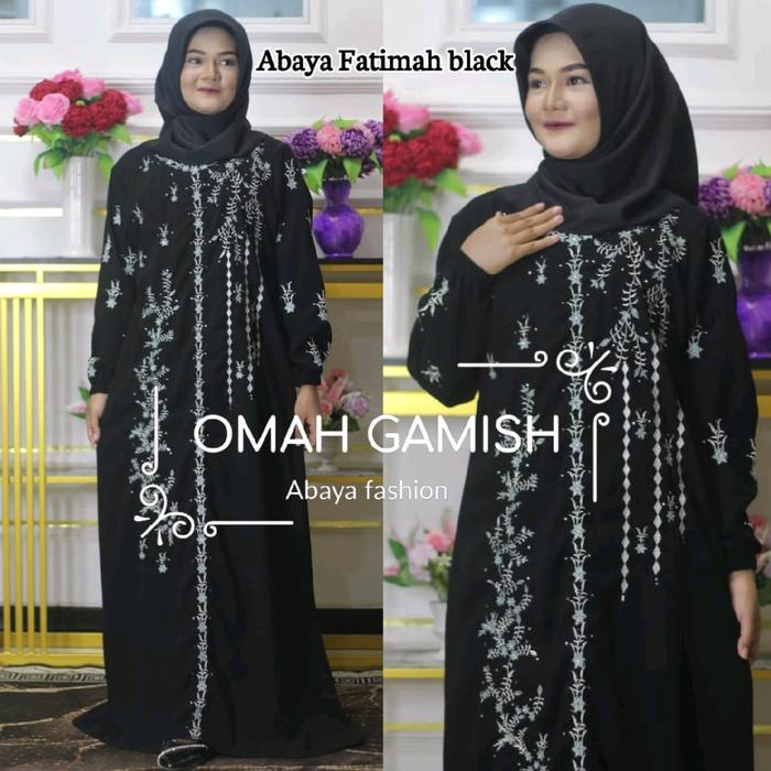 FATIMAH BLACK Full bordiran Mewah Gamis Wanita bordir full by anugerah berkah abaya