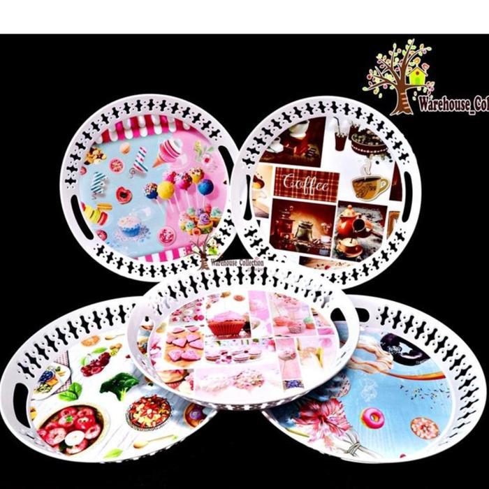 NAMPAN BULAT CANTIK/BAKI BULAT PRINTING / NAMPAN HANTARAN MODEL BULAT RENDA HX-322017 nampan  esteti