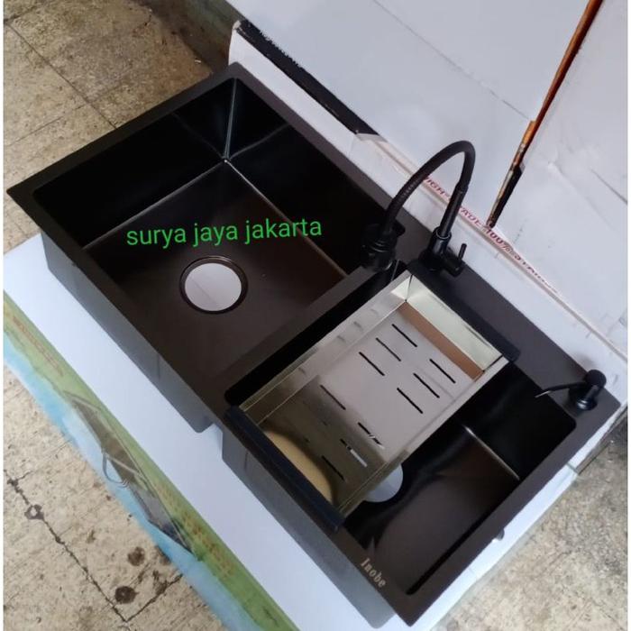 Paket Komplit Kitchen Sink INOBE 8245 BLACK / Kitchen Sink INOBE 8245 Hitam / Paket Keran Flexible