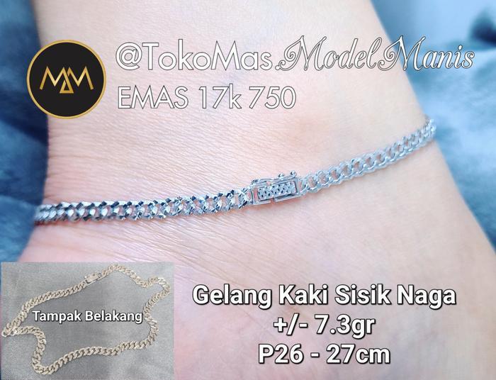 GELANG KAKI SISIK NAGA PADAT UKIR EMAS PUTIH 750 KADAR 17K