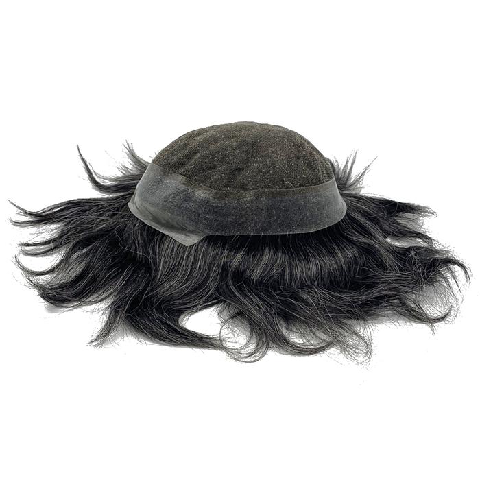 100% Rambut Manusia Toupee untuk Pria dengan Poli Sekitar Renda Dasar