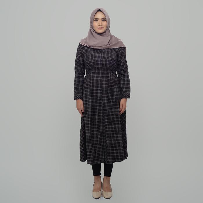 Benhill Kemeja Gamis Couple  Flannel  Kotak Hitam 1227-11230 Motif Muslim Panjang Remaja Pasangan Ba