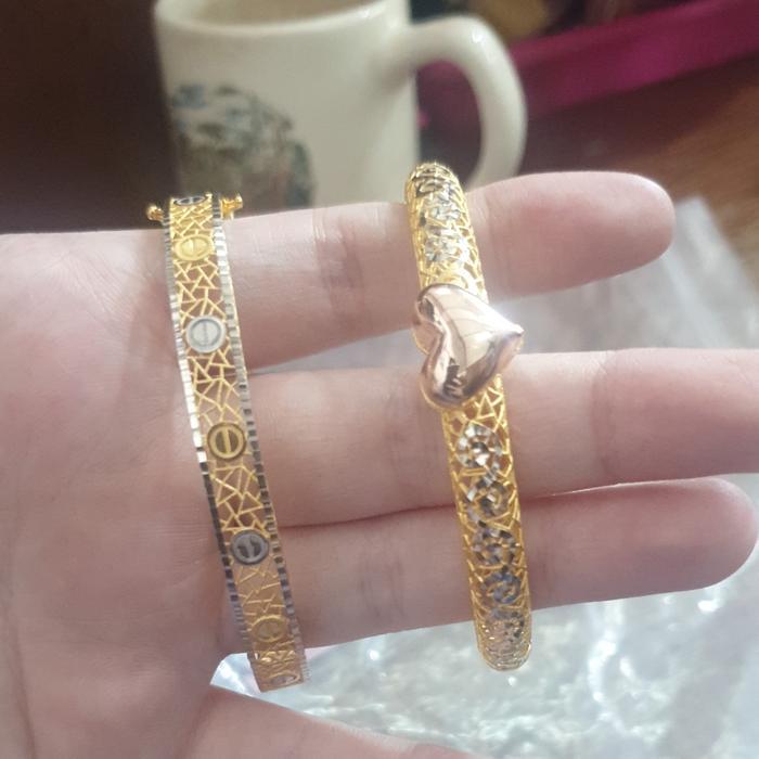 BANGLE BUNGA KEMBANG KUNING KENDARI GELANG OVAL UBS EMAS ASLI 700 70%