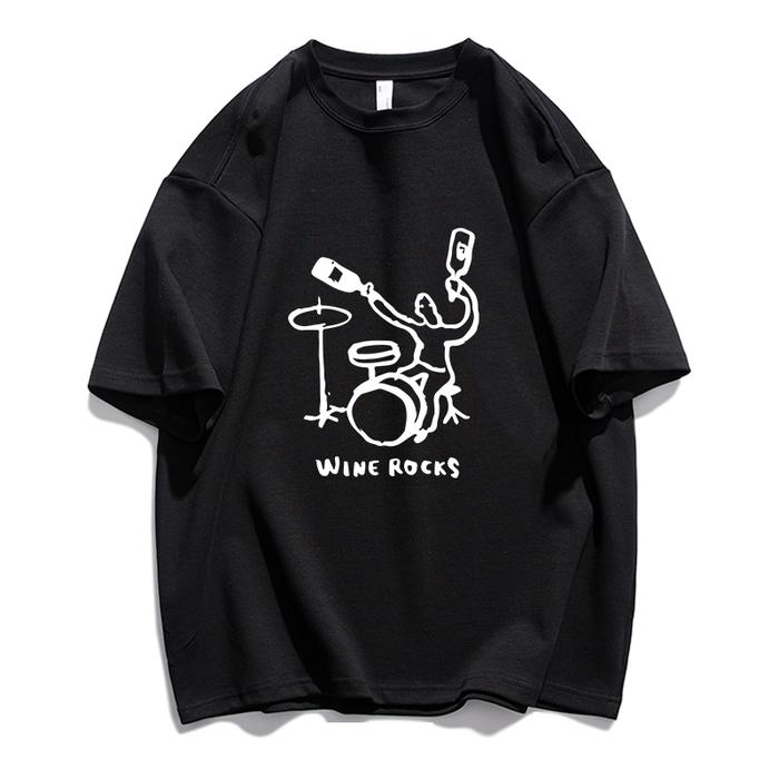 Gaya Retro Amerika menyenangkan minum, bermain drum rock, mencetak T-shirt dengan lengan pendek untu