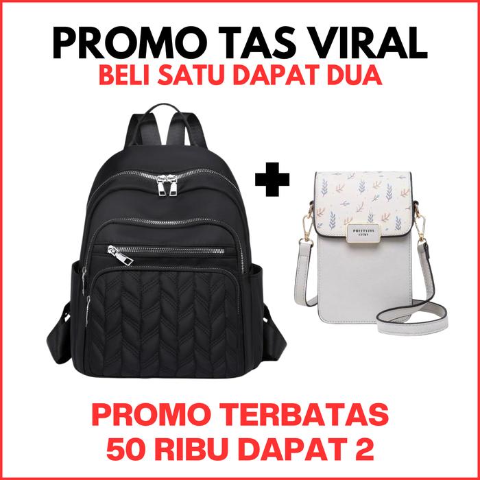 TAS VIRAL - BELI 1 DAPAT 2 Ransel Backpack Multifungsi Cibao Elegan Bordir Ukuran 25x8x36 CM + BONUS