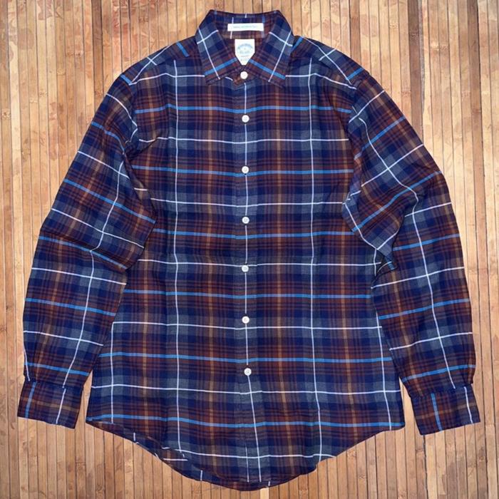 BROOKS & BROTHER CASUAL WOVEN FABRIC PLAID LONG SLEEVE SHIRT brioni loro piana ermenegildo zegna