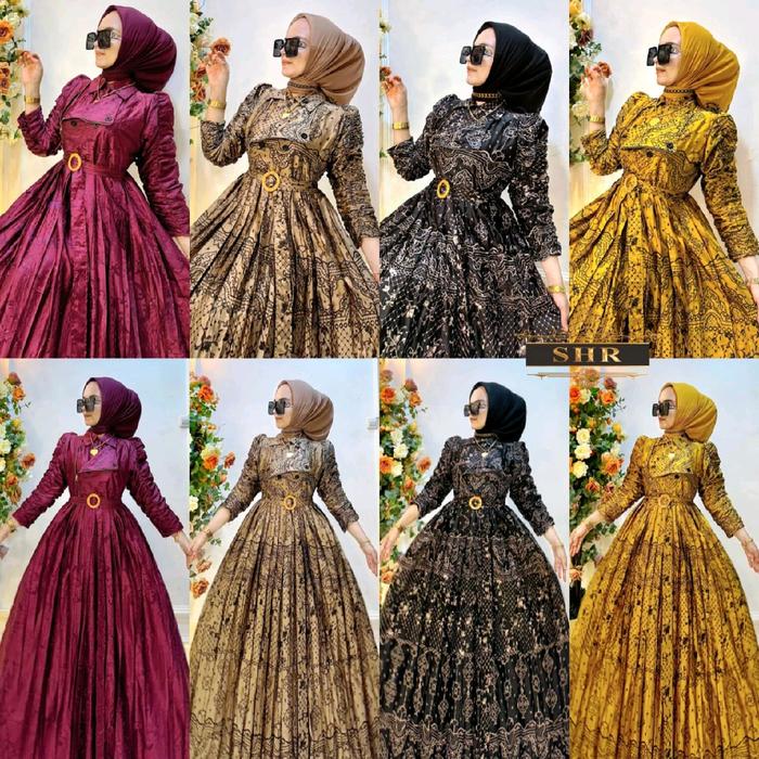 COD!!!SHR ORI TERBARU CLAUDIA DRESS PREMIUM Wanita Satin Gamis Lembut Bordir Cantik