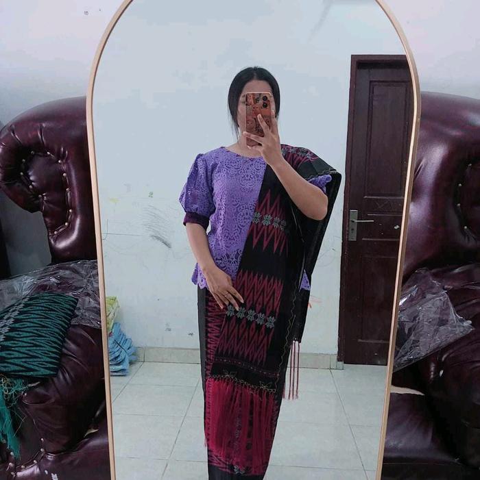 set blus brokat + rok etnik slendang ju  mbo