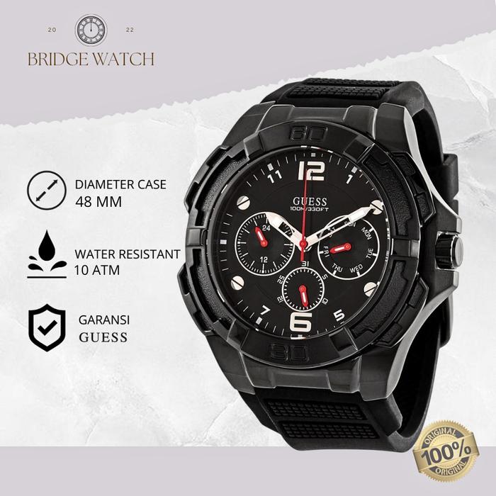 Jam Tangan Pria Guess Genesis Analog W1254G2 Chronograph Black Rubber Sporty Casual Original