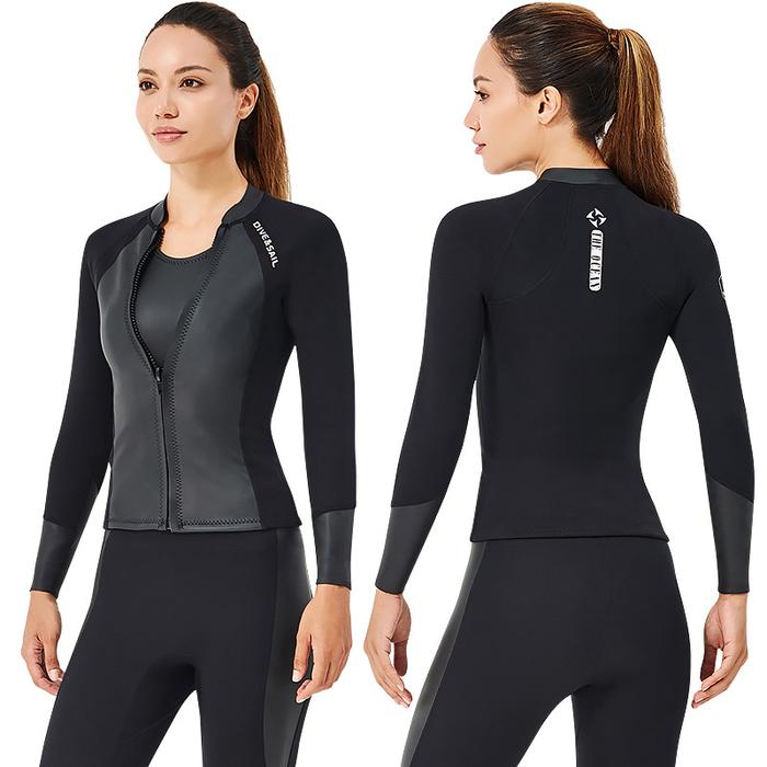 Jaket Wetsuit Pria Wanita 2MM Setelan Menyelam Lengan Panjang