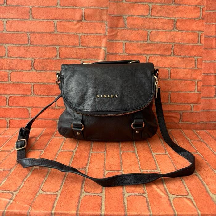 TAS SLING KULIT ASLI WANITA SISLEY HITAM SECOND BRANDED / TAS SELEMPANG PESTA KULIT ASLI WANITA