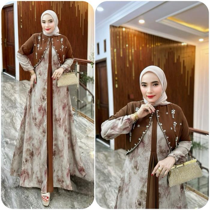 Cayla Dress Gamis Cherry Salju Variasi Payet Mewah
