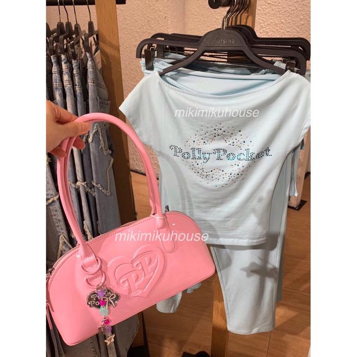 BERSHKA POLLY POCKET TAS PINK BOWLING BAG SHOULDER BAG HOBO BAG BERSHKA x POLLY POCKET COLLECTION ME